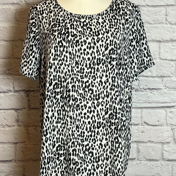 Chelsea & Theodore Snow Leopard Print Blouse — Black & White, Women’s L/G - Picture 1 of 7